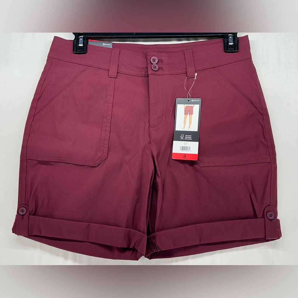 Eddie Bauer Shorts Womens 8 Red Rolled Hem Bermuda Stretch Lightweight Hiking
